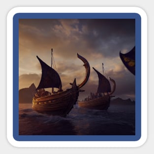 Viking Raiders on Longships Sticker